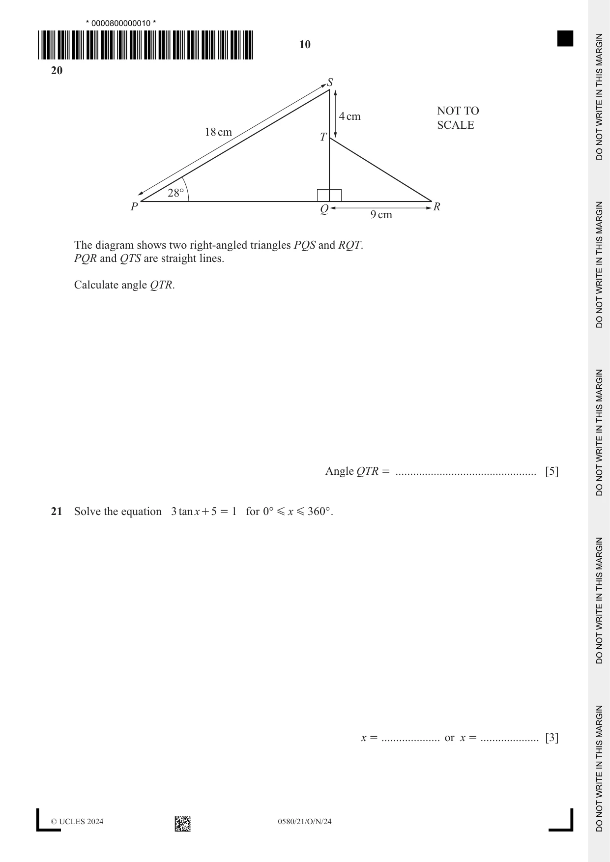 Cambridge IGCSE Mathematics 0580 2024 Oct/Nov Paper 2 · Variant 1 question paper, page 10 of 12