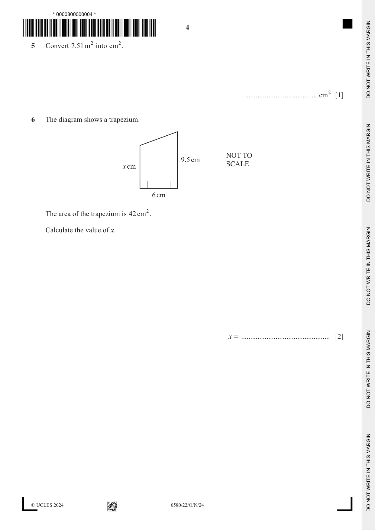 Cambridge IGCSE Mathematics 0580 2024 Oct/Nov Paper 2 · Variant 2 question paper, page 4 of 16