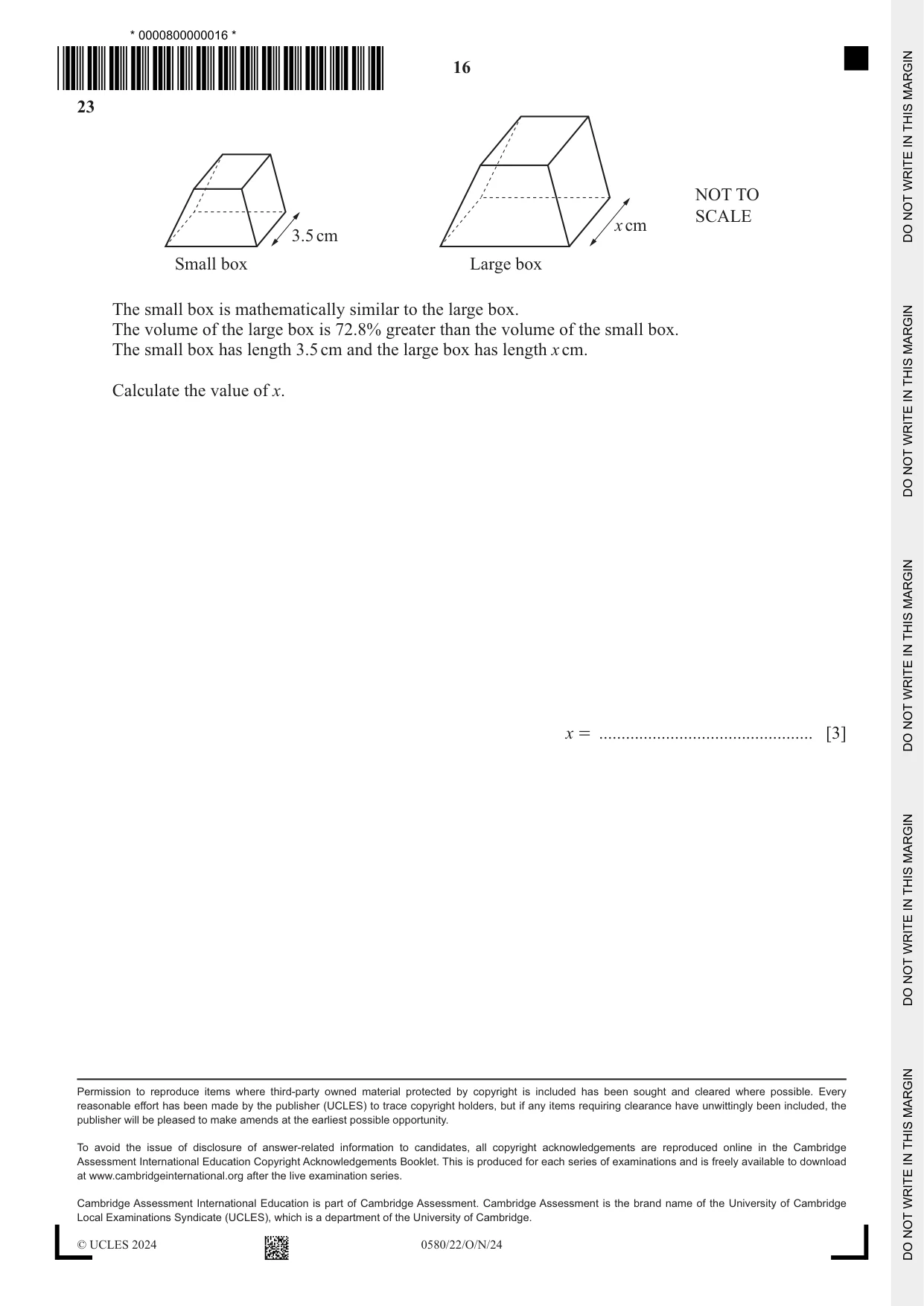 Cambridge IGCSE Mathematics 0580 2024 Oct/Nov Paper 2 · Variant 2 question paper, page 16 of 16