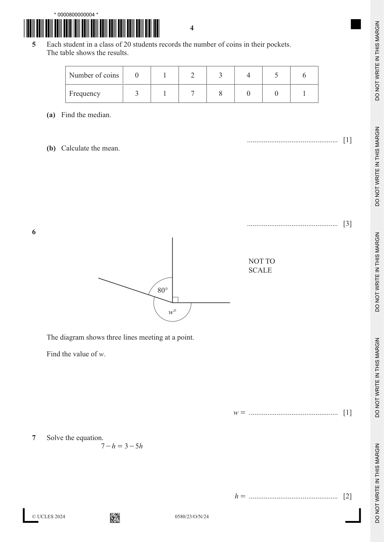 Cambridge IGCSE Mathematics 0580 2024 Oct/Nov Paper 2 · Variant 3 question paper, page 4 of 12