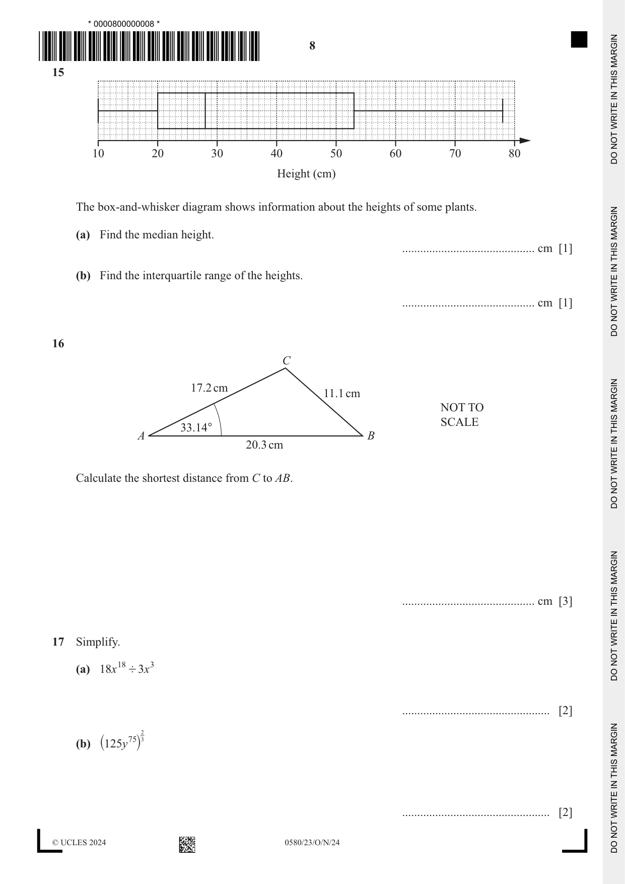 Cambridge IGCSE Mathematics 0580 2024 Oct/Nov Paper 2 · Variant 3 question paper, page 8 of 12