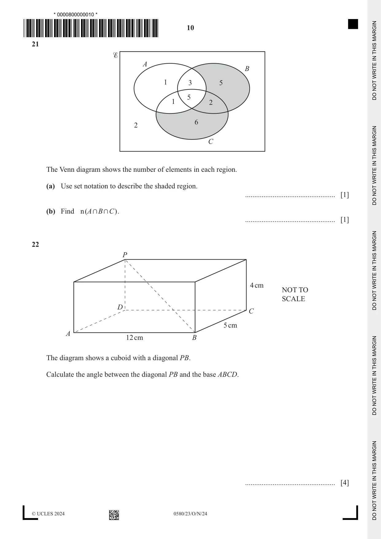 Cambridge IGCSE Mathematics 0580 2024 Oct/Nov Paper 2 · Variant 3 question paper, page 10 of 12