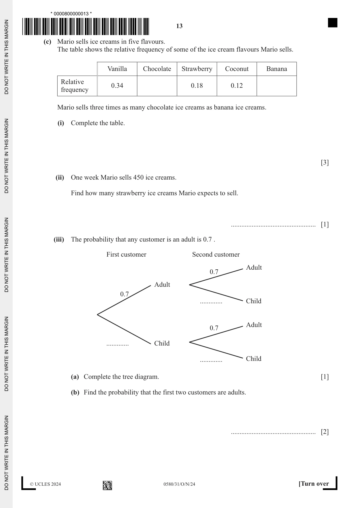 Cambridge IGCSE Mathematics 0580 2024 Oct/Nov Paper 3 · Variant 1 question paper, page 13 of 20