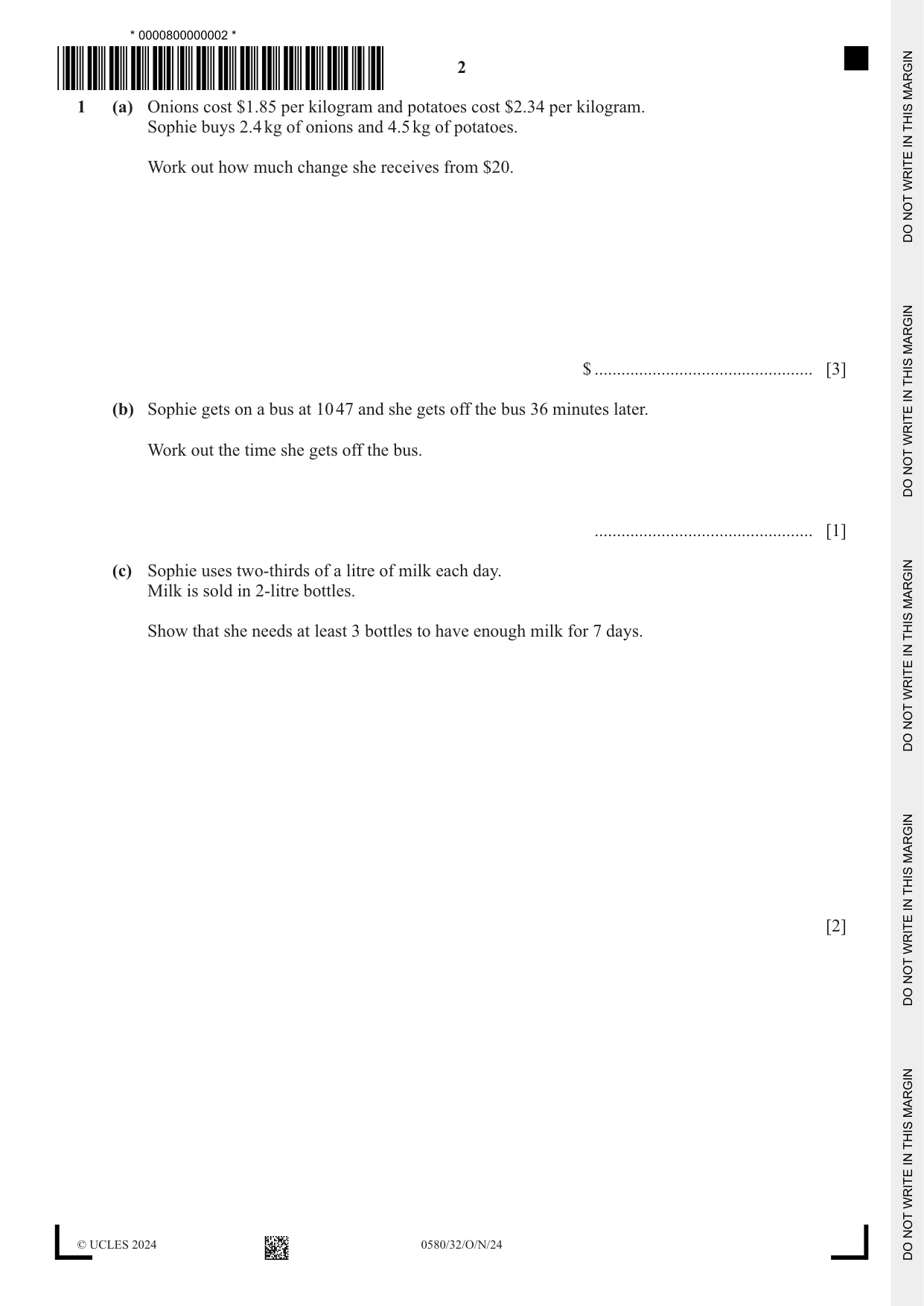 Cambridge IGCSE Mathematics 0580 2024 Oct/Nov Paper 3 · Variant 2 question paper, page 2 of 20