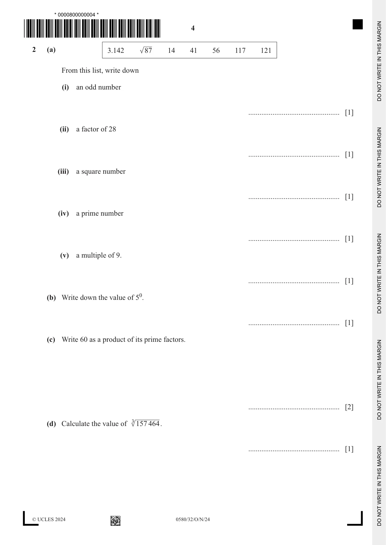 Cambridge IGCSE Mathematics 0580 2024 Oct/Nov Paper 3 · Variant 2 question paper, page 4 of 20
