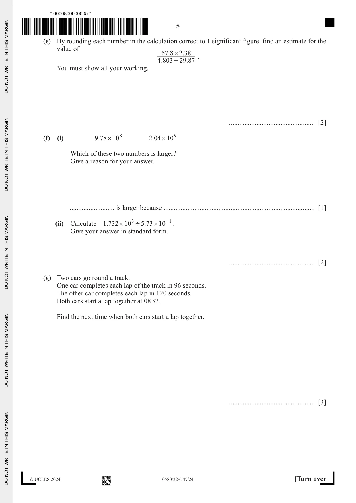 Cambridge IGCSE Mathematics 0580 2024 Oct/Nov Paper 3 · Variant 2 question paper, page 5 of 20
