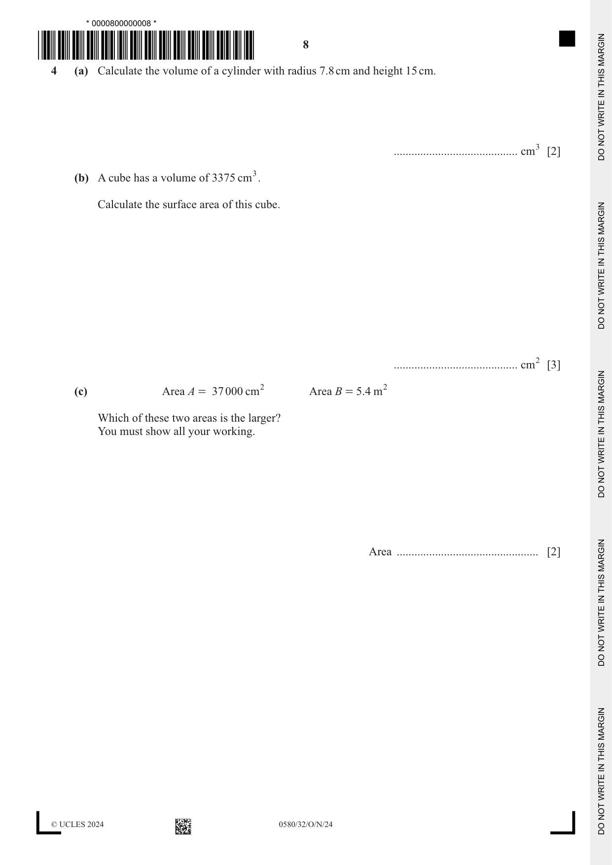 Cambridge IGCSE Mathematics 0580 2024 Oct/Nov Paper 3 · Variant 2 question paper, page 8 of 20