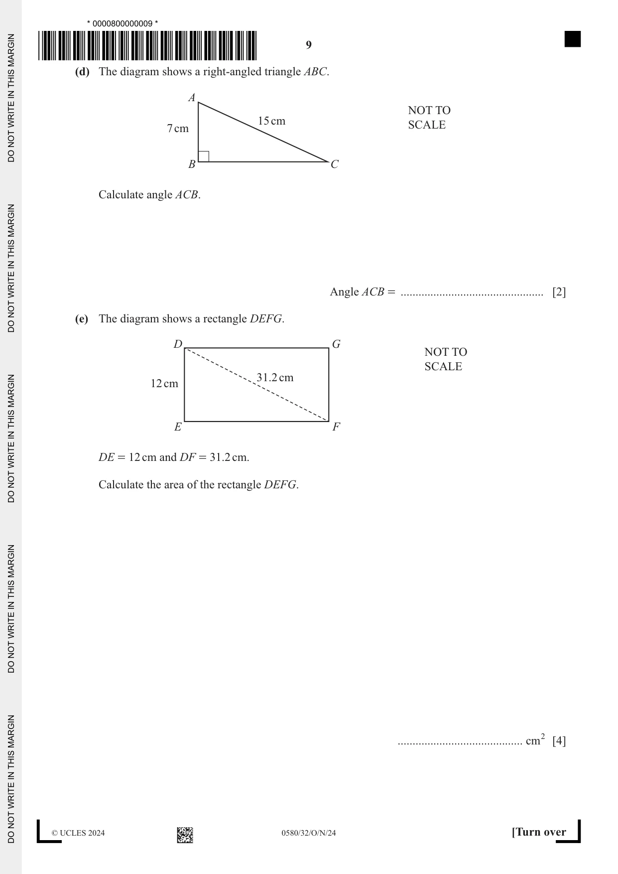 Cambridge IGCSE Mathematics 0580 2024 Oct/Nov Paper 3 · Variant 2 question paper, page 9 of 20