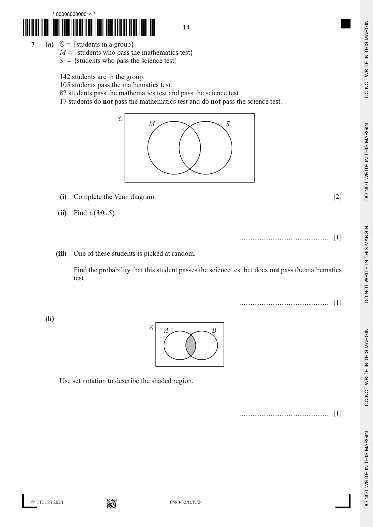 Cambridge IGCSE Mathematics 0580 2024 Oct/Nov Paper 3 · Variant 2 question paper, page 14 of 20