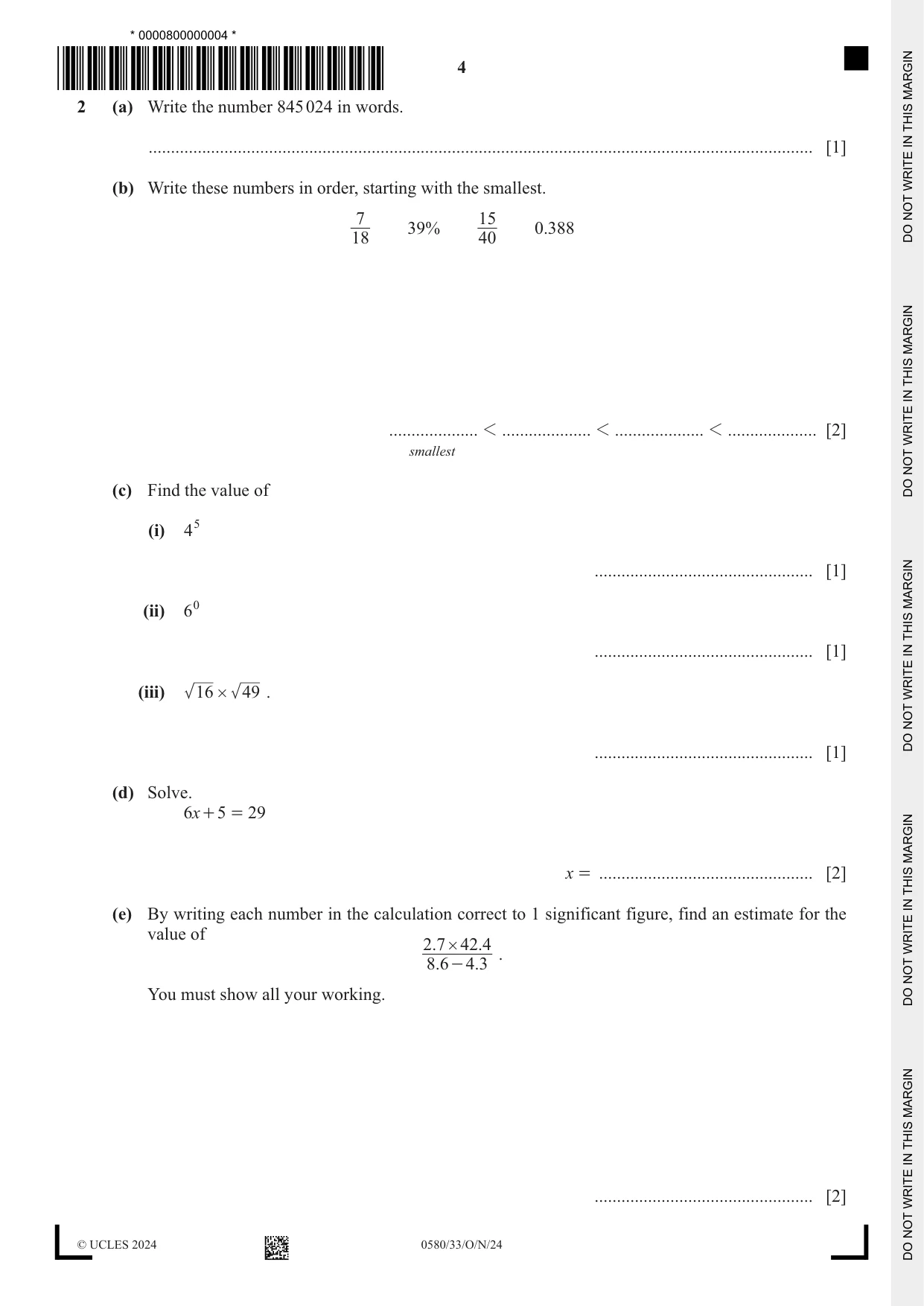 Cambridge IGCSE Mathematics 0580 2024 Oct/Nov Paper 3 · Variant 3 question paper, page 4 of 16