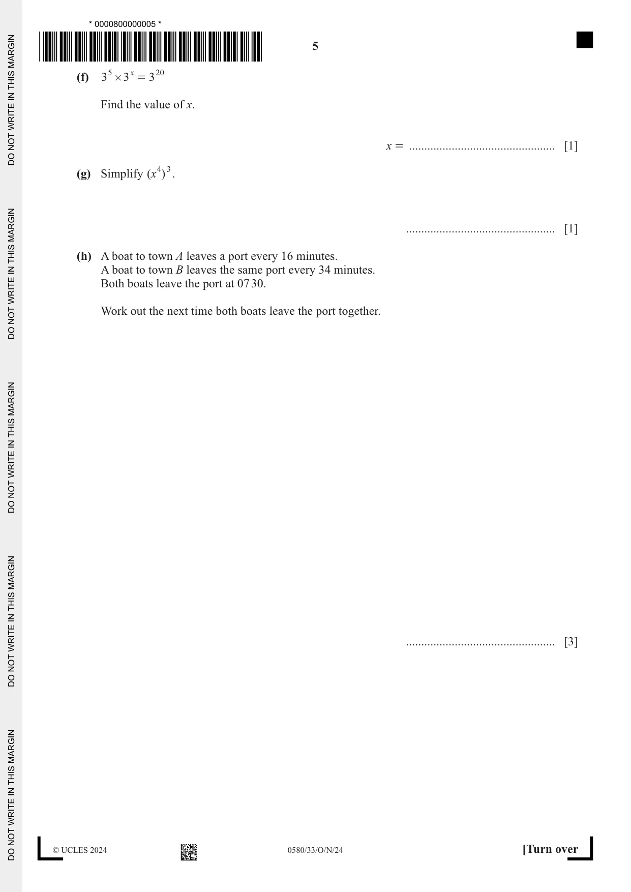 Cambridge IGCSE Mathematics 0580 2024 Oct/Nov Paper 3 · Variant 3 question paper, page 5 of 16