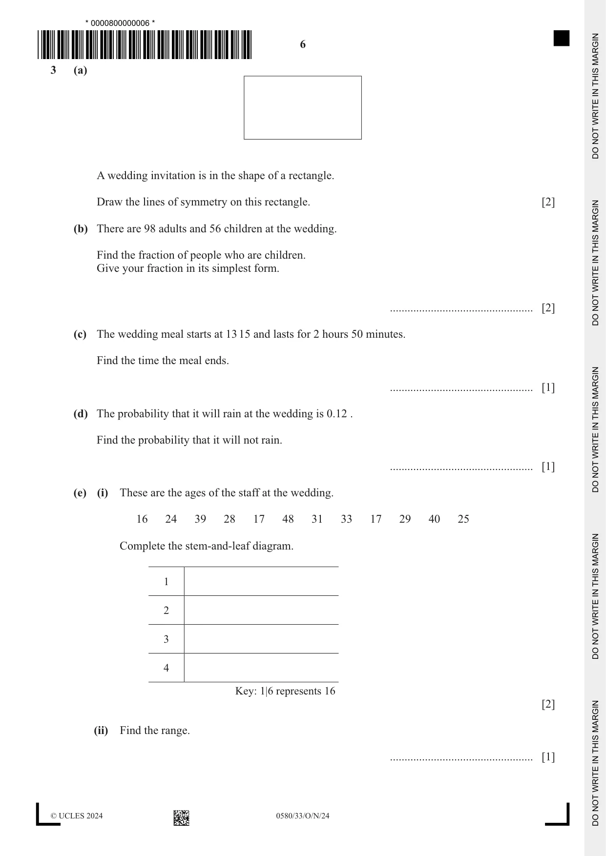 Cambridge IGCSE Mathematics 0580 2024 Oct/Nov Paper 3 · Variant 3 question paper, page 6 of 16