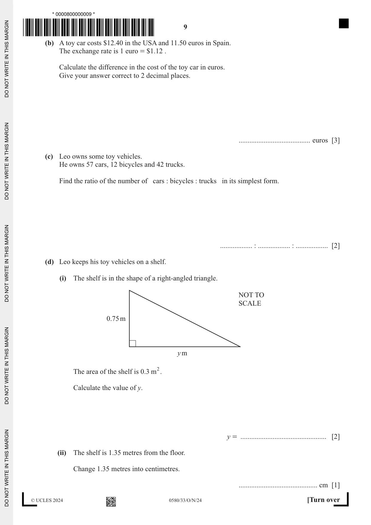 Cambridge IGCSE Mathematics 0580 2024 Oct/Nov Paper 3 · Variant 3 question paper, page 9 of 16