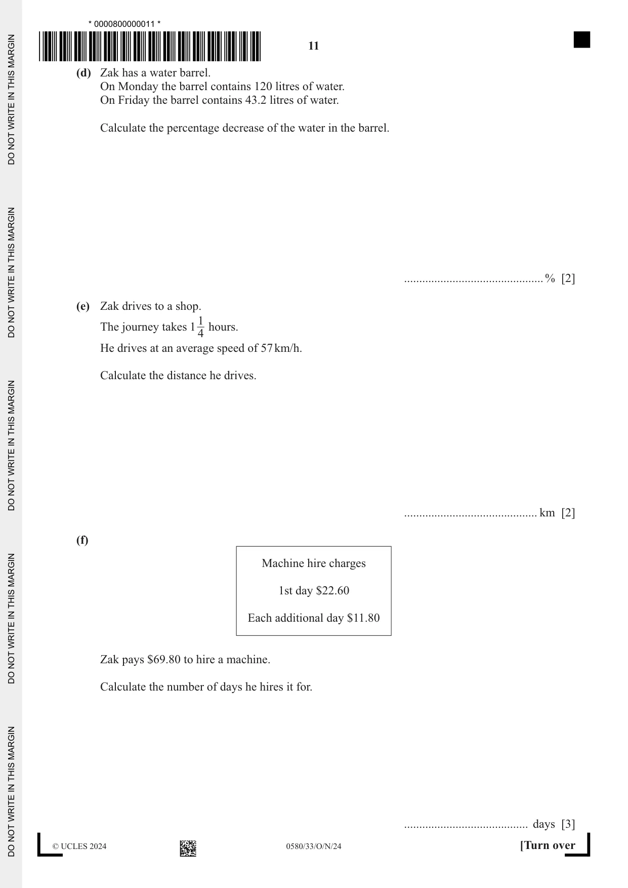 Cambridge IGCSE Mathematics 0580 2024 Oct/Nov Paper 3 · Variant 3 question paper, page 11 of 16