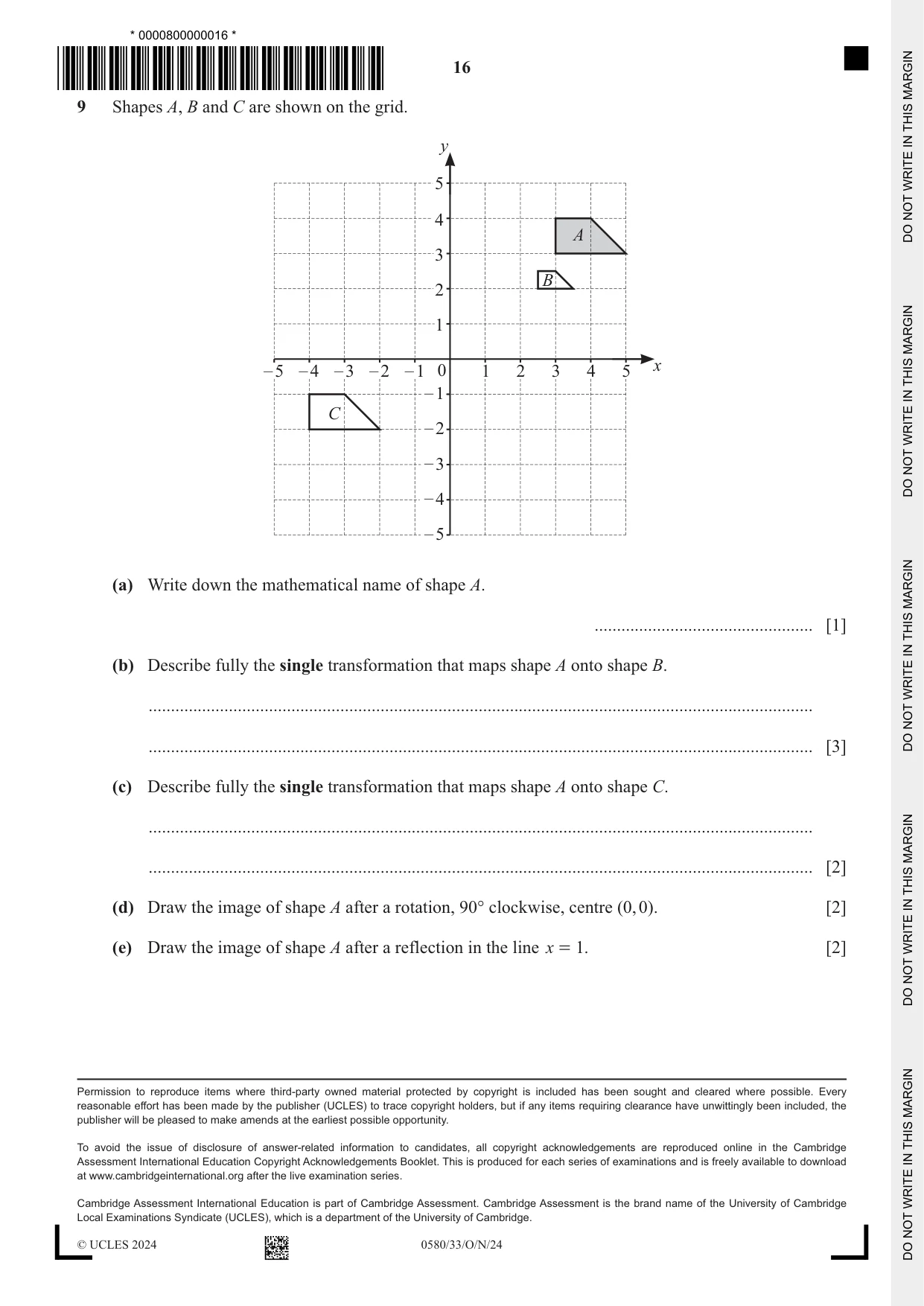 Cambridge IGCSE Mathematics 0580 2024 Oct/Nov Paper 3 · Variant 3 question paper, page 16 of 16