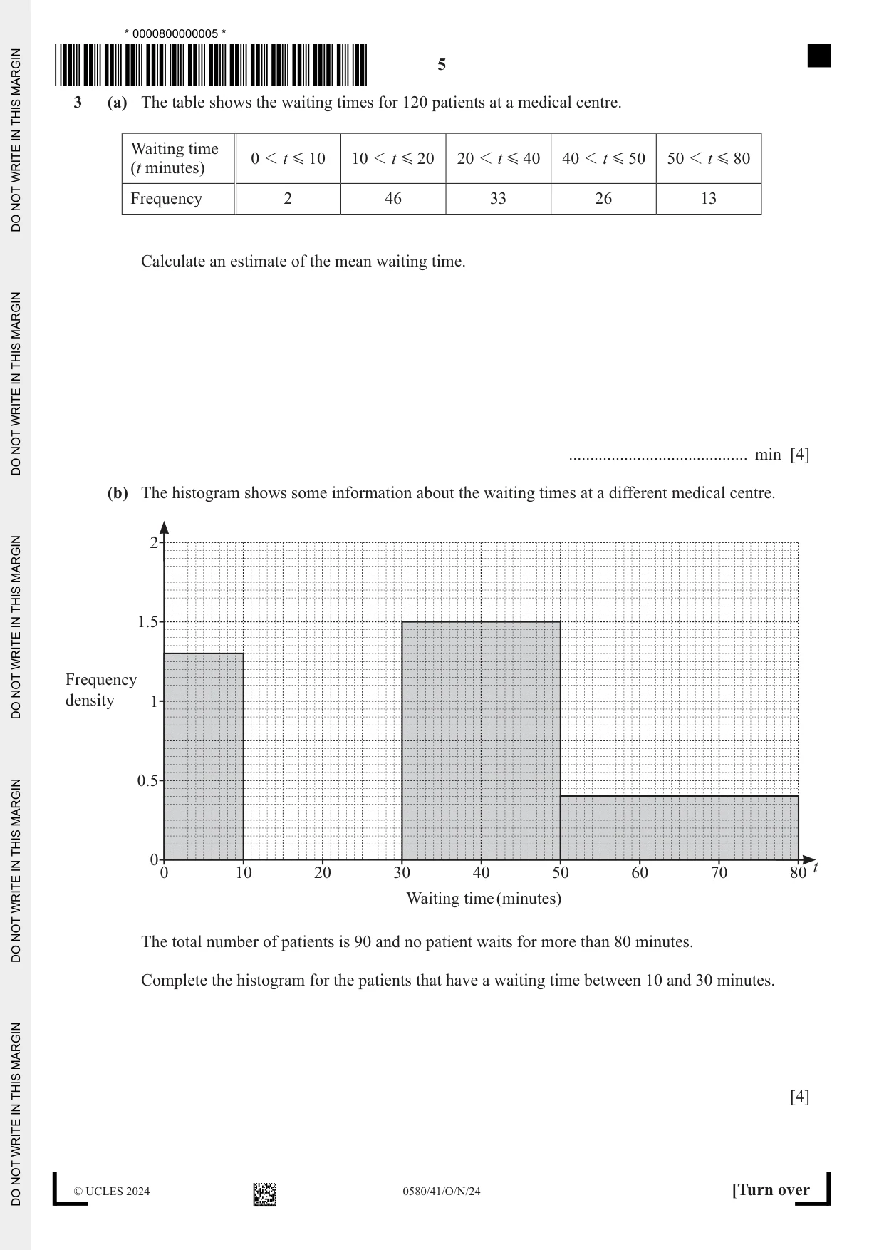 Cambridge IGCSE Mathematics 0580 2024 Oct/Nov Paper 4 · Variant 1 question paper, page 5 of 20