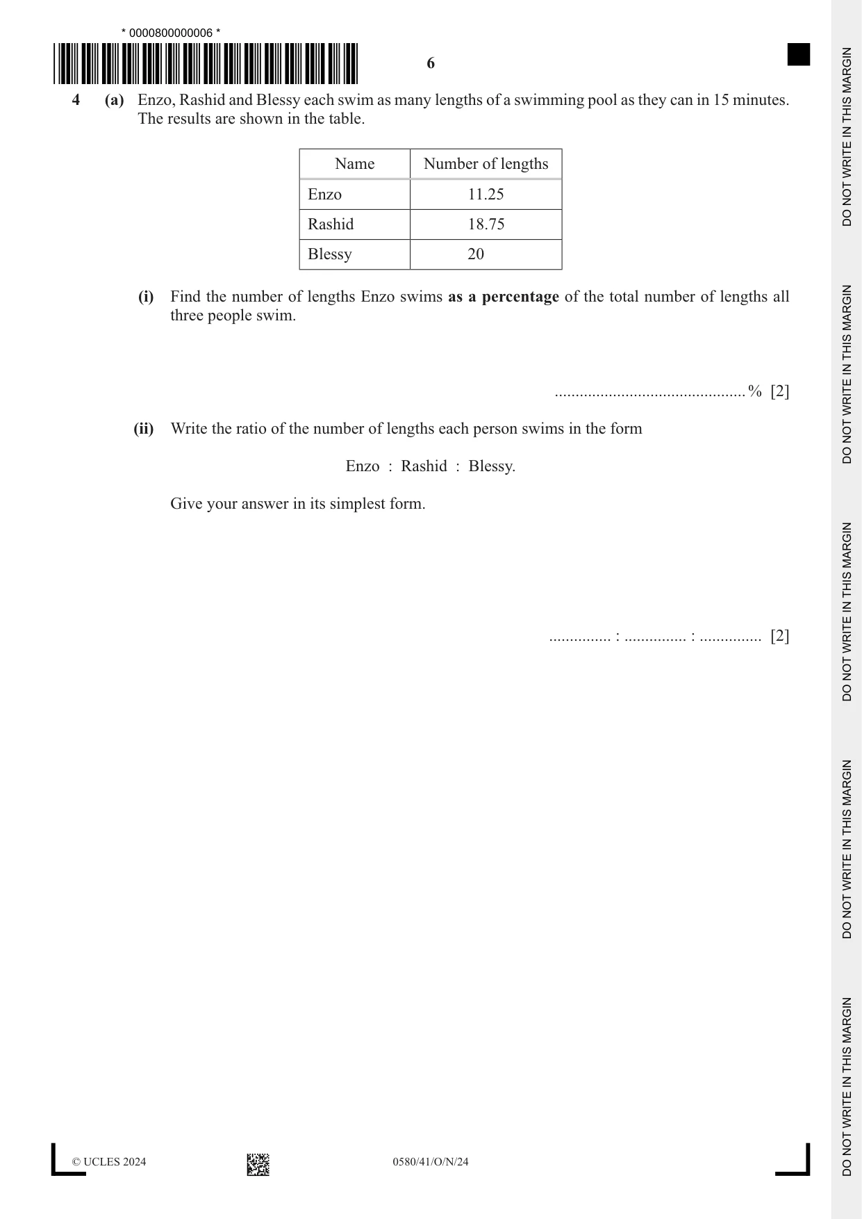 Cambridge IGCSE Mathematics 0580 2024 Oct/Nov Paper 4 · Variant 1 question paper, page 6 of 20
