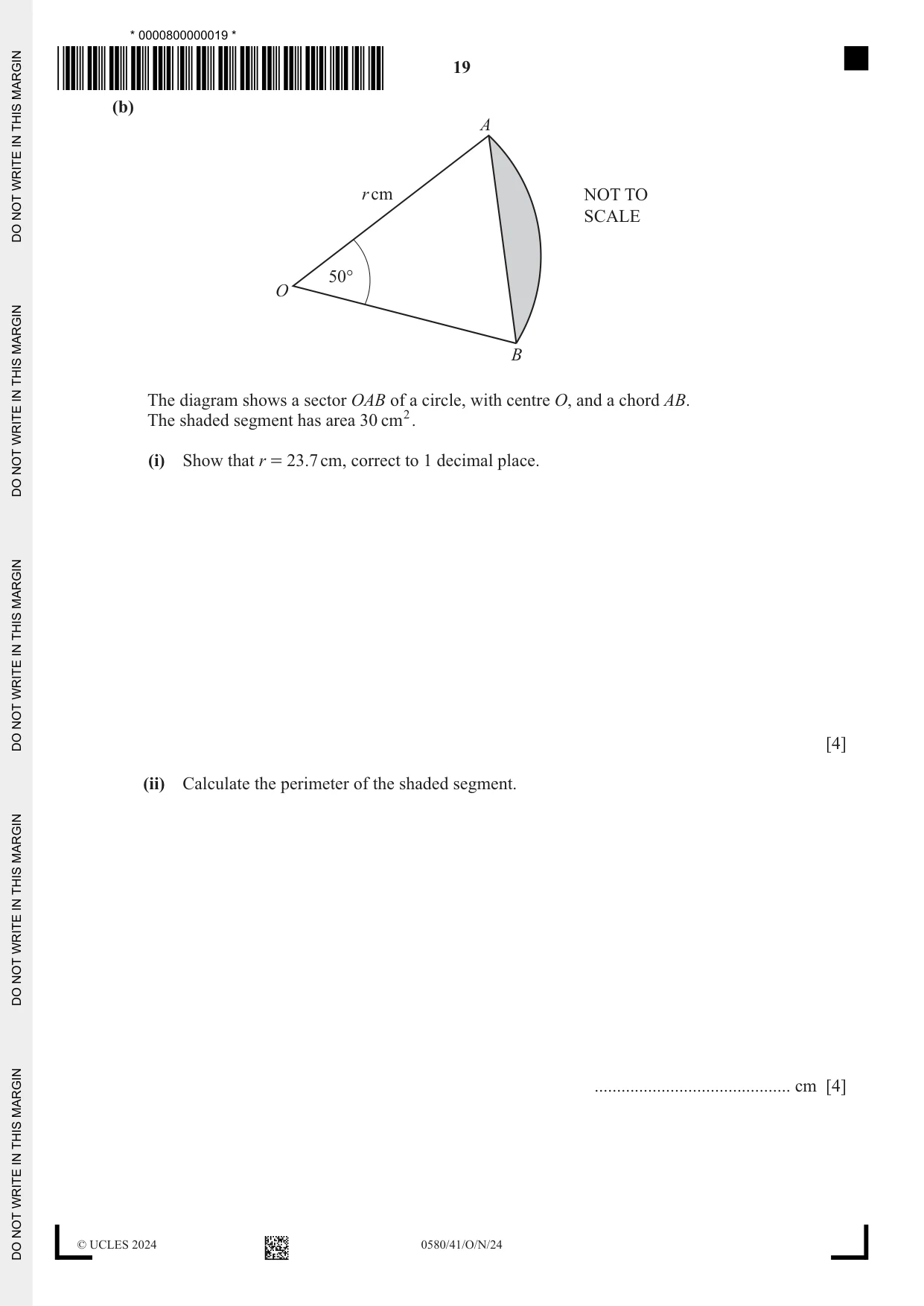 Cambridge IGCSE Mathematics 0580 2024 Oct/Nov Paper 4 · Variant 1 question paper, page 19 of 20