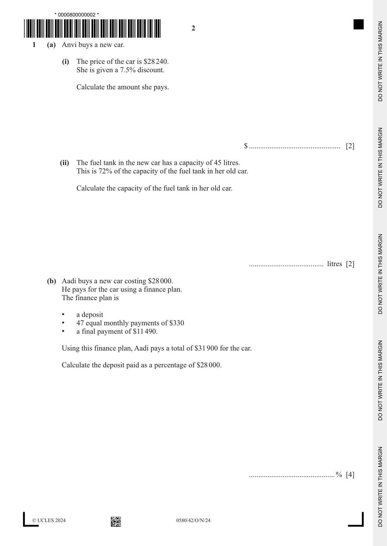Cambridge IGCSE Mathematics 0580 2024 Oct/Nov Paper 4 · Variant 2 question paper, page 2 of 20