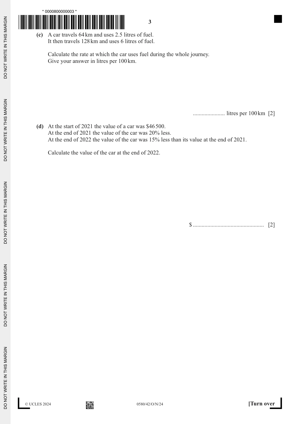 Cambridge IGCSE Mathematics 0580 2024 Oct/Nov Paper 4 · Variant 2 question paper, page 3 of 20