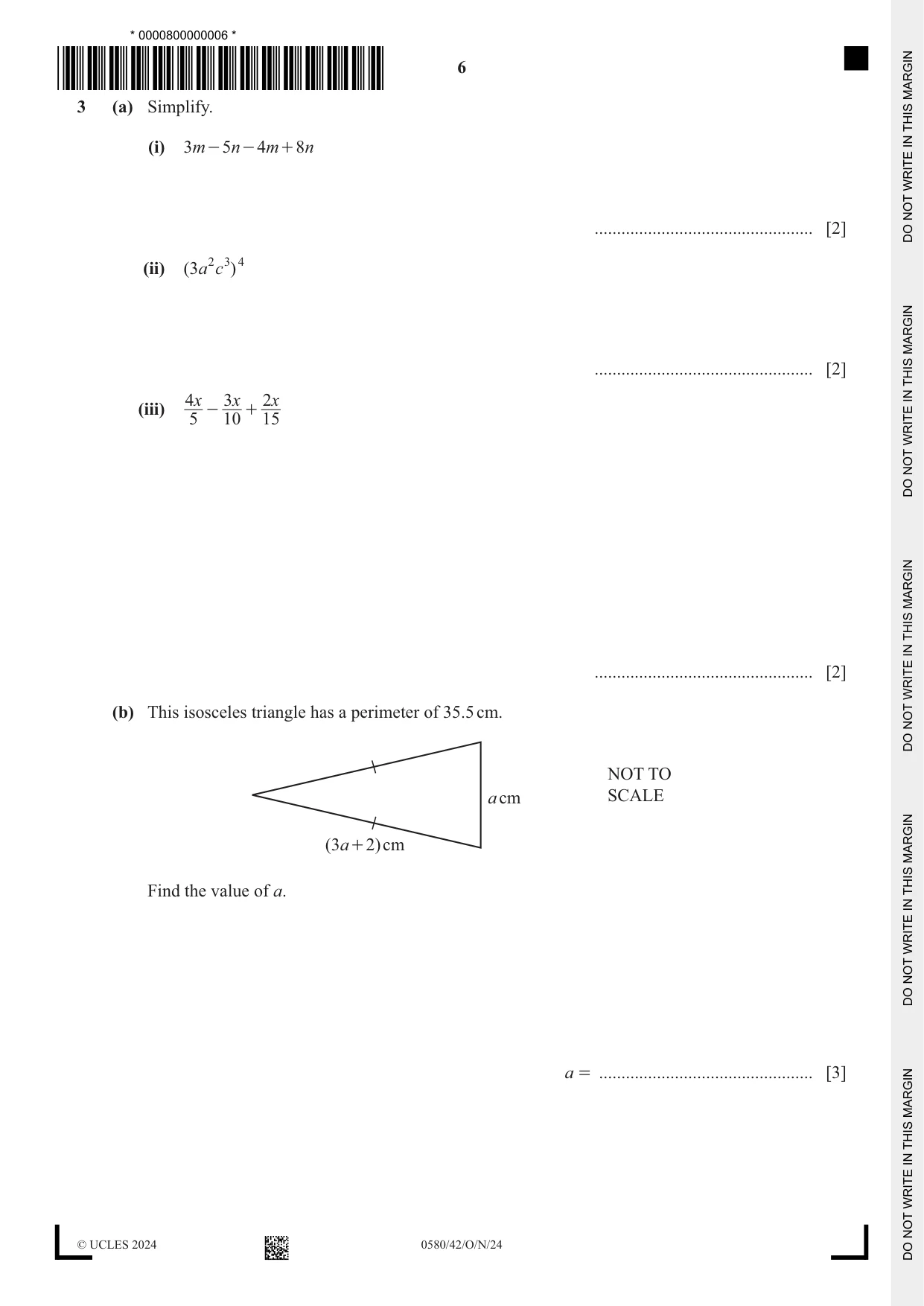 Cambridge IGCSE Mathematics 0580 2024 Oct/Nov Paper 4 · Variant 2 question paper, page 6 of 20