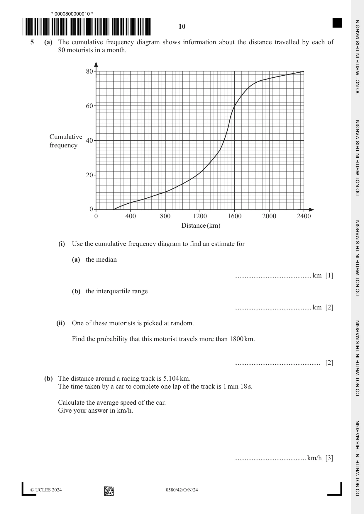 Cambridge IGCSE Mathematics 0580 2024 Oct/Nov Paper 4 · Variant 2 question paper, page 10 of 20
