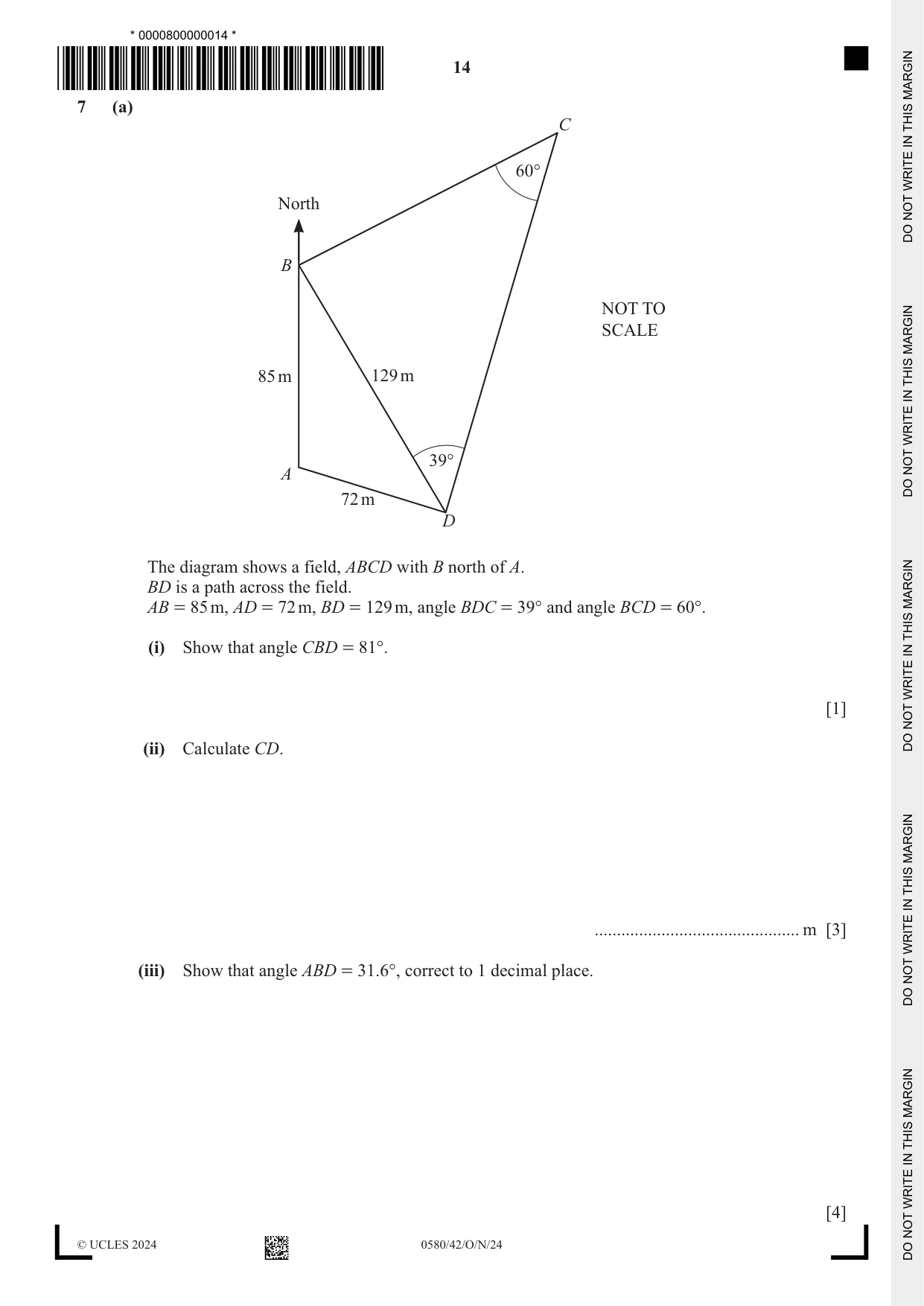 Cambridge IGCSE Mathematics 0580 2024 Oct/Nov Paper 4 · Variant 2 question paper, page 14 of 20