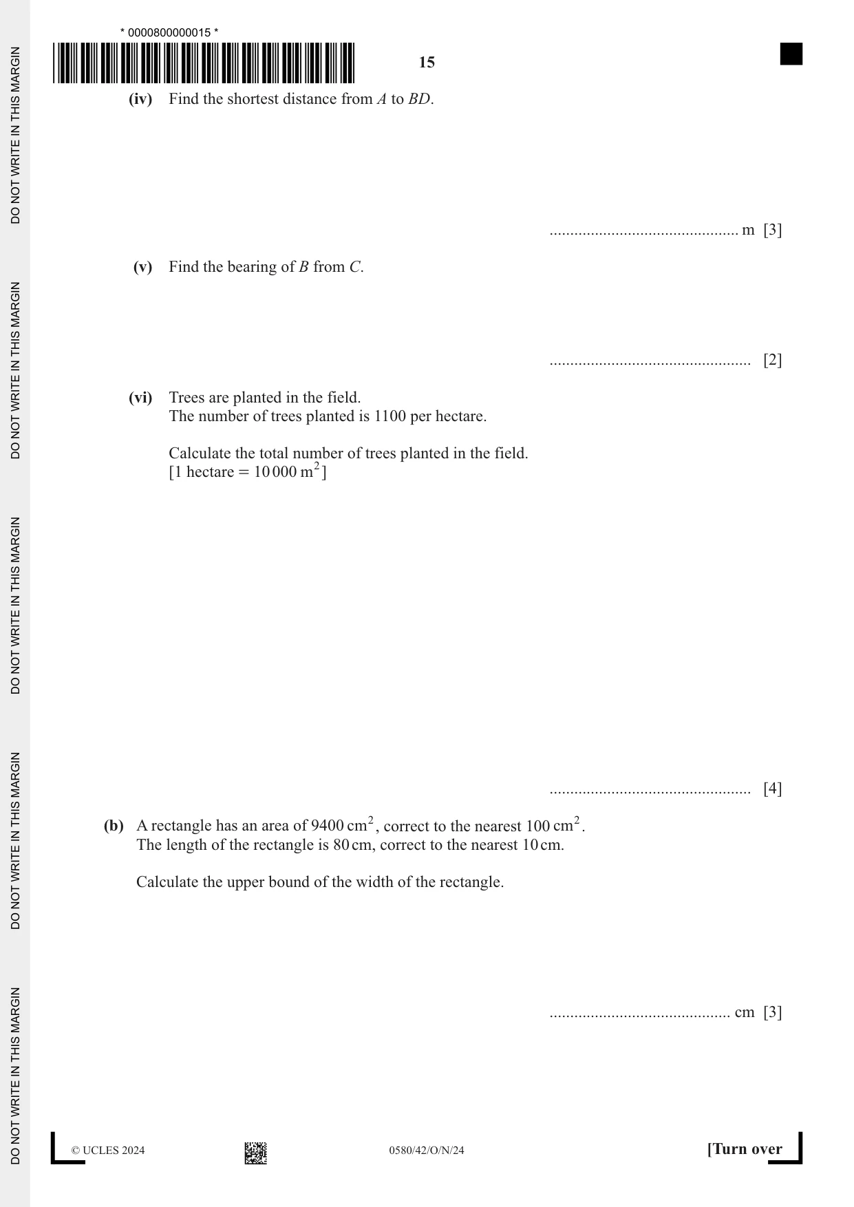 Cambridge IGCSE Mathematics 0580 2024 Oct/Nov Paper 4 · Variant 2 question paper, page 15 of 20