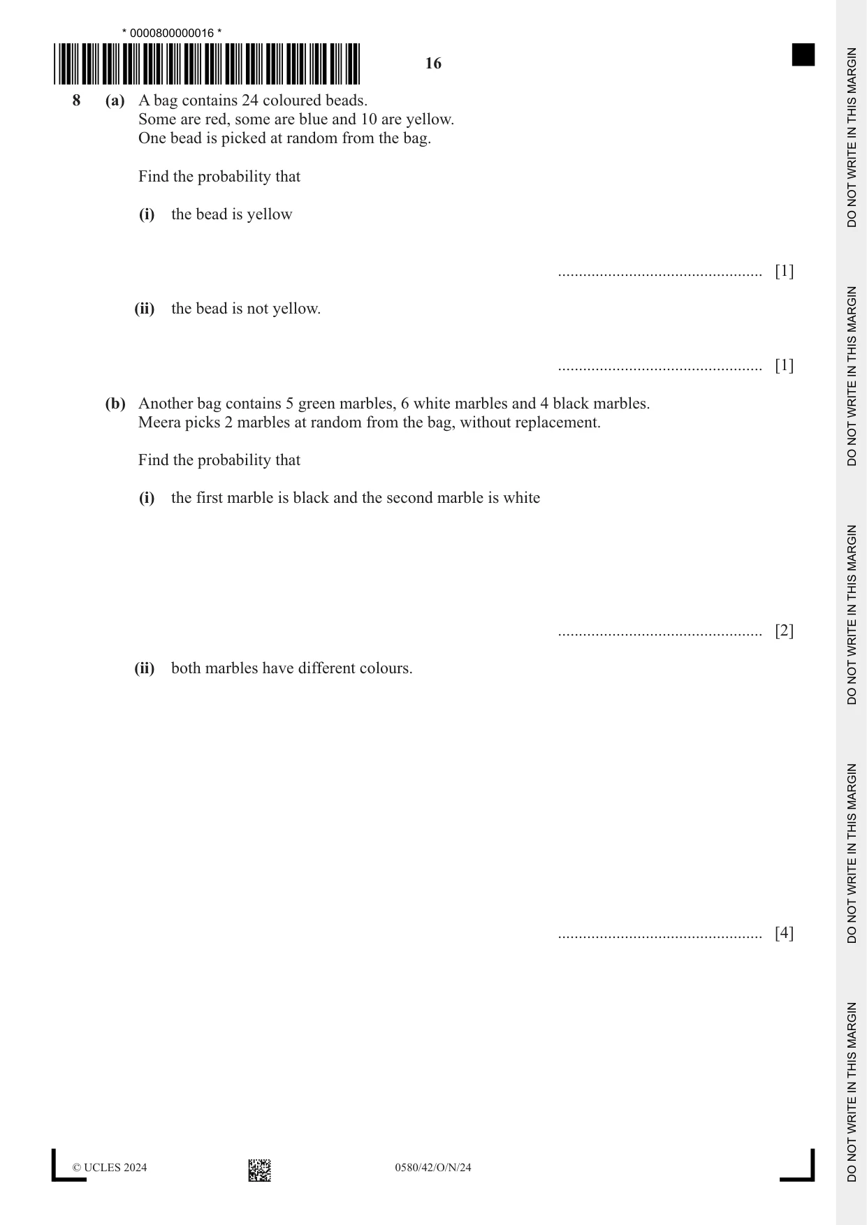 Cambridge IGCSE Mathematics 0580 2024 Oct/Nov Paper 4 · Variant 2 question paper, page 16 of 20