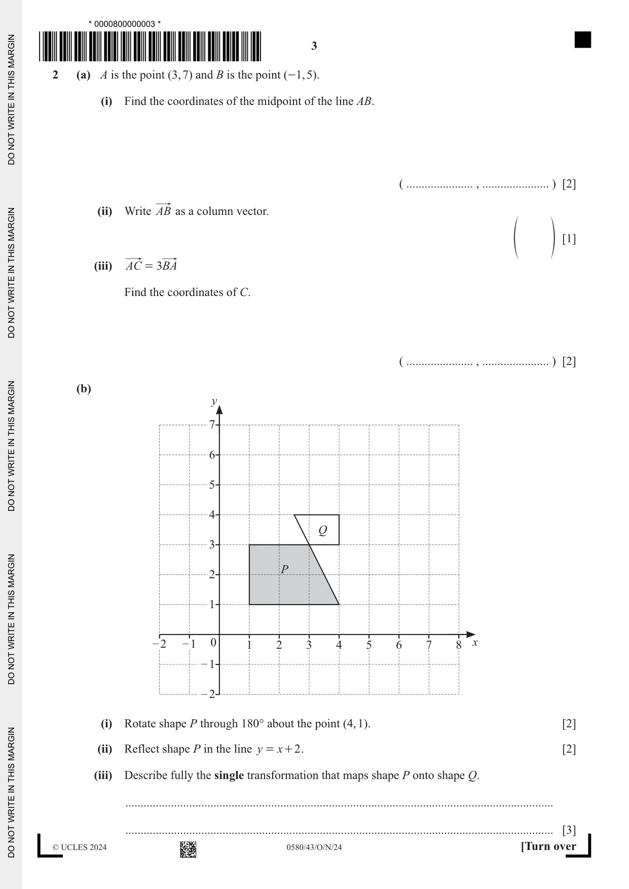 Cambridge IGCSE Mathematics 0580 2024 Oct/Nov Paper 4 · Variant 3 question paper, page 3 of 20