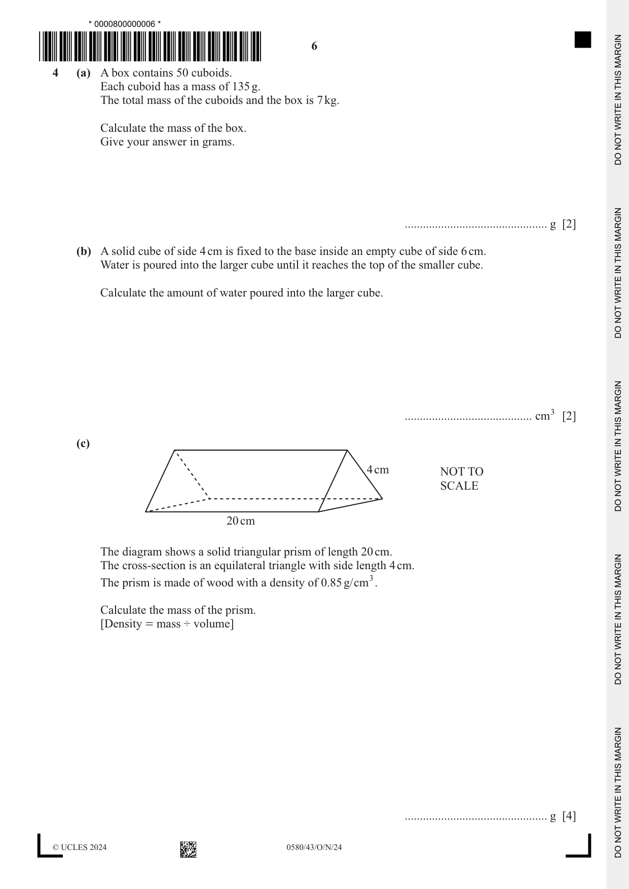 Cambridge IGCSE Mathematics 0580 2024 Oct/Nov Paper 4 · Variant 3 question paper, page 6 of 20