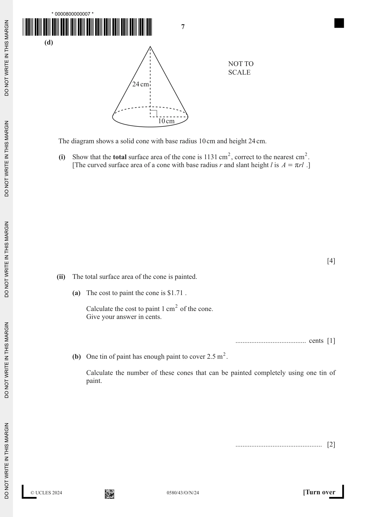 Cambridge IGCSE Mathematics 0580 2024 Oct/Nov Paper 4 · Variant 3 question paper, page 7 of 20