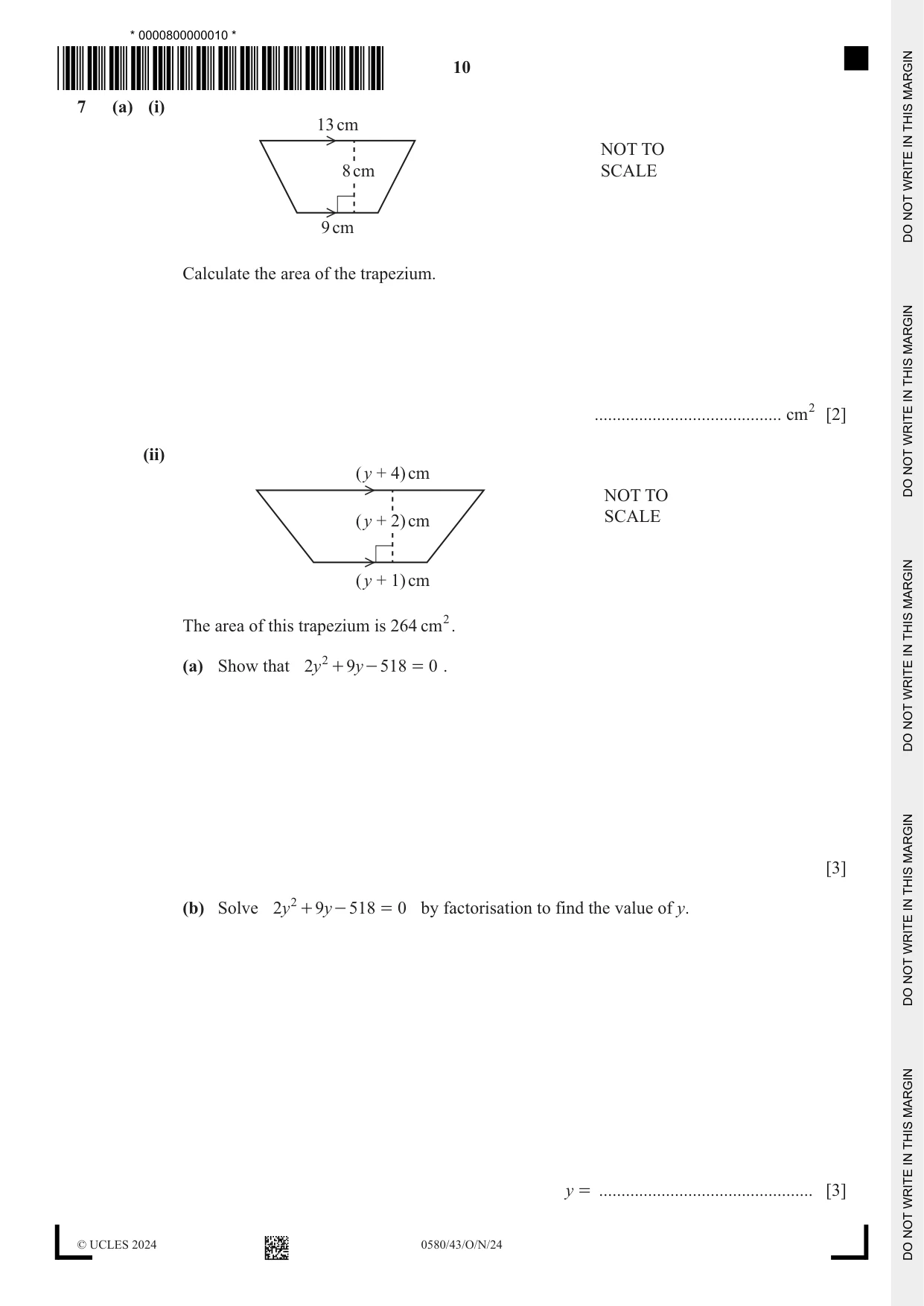 Cambridge IGCSE Mathematics 0580 2024 Oct/Nov Paper 4 · Variant 3 question paper, page 10 of 20