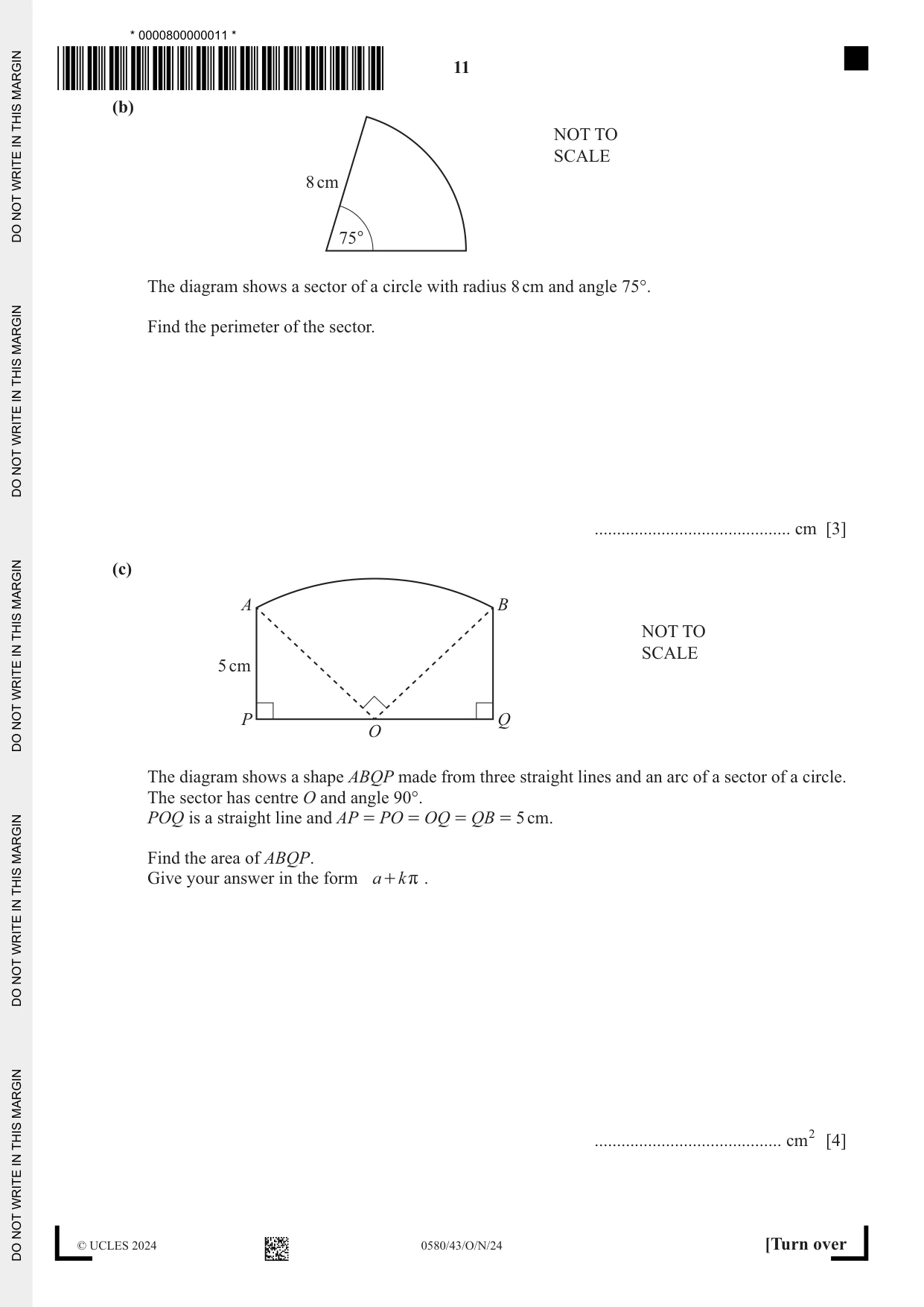 Cambridge IGCSE Mathematics 0580 2024 Oct/Nov Paper 4 · Variant 3 question paper, page 11 of 20
