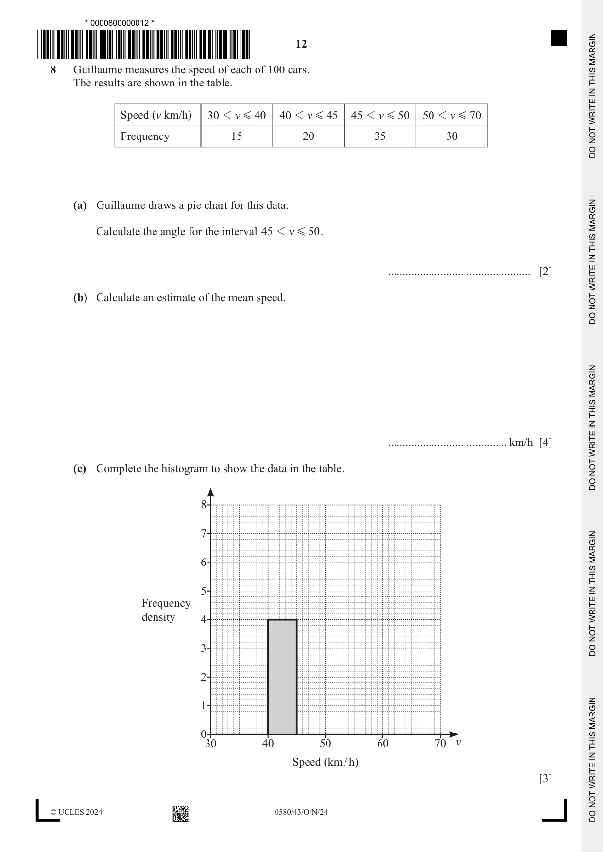 Cambridge IGCSE Mathematics 0580 2024 Oct/Nov Paper 4 · Variant 3 question paper, page 12 of 20
