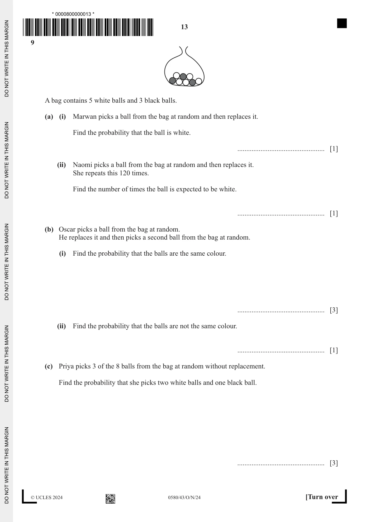 Cambridge IGCSE Mathematics 0580 2024 Oct/Nov Paper 4 · Variant 3 question paper, page 13 of 20