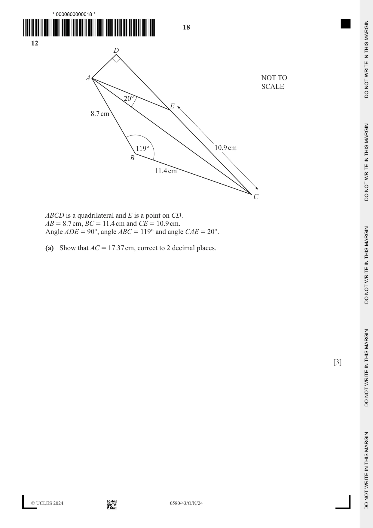 Cambridge IGCSE Mathematics 0580 2024 Oct/Nov Paper 4 · Variant 3 question paper, page 18 of 20