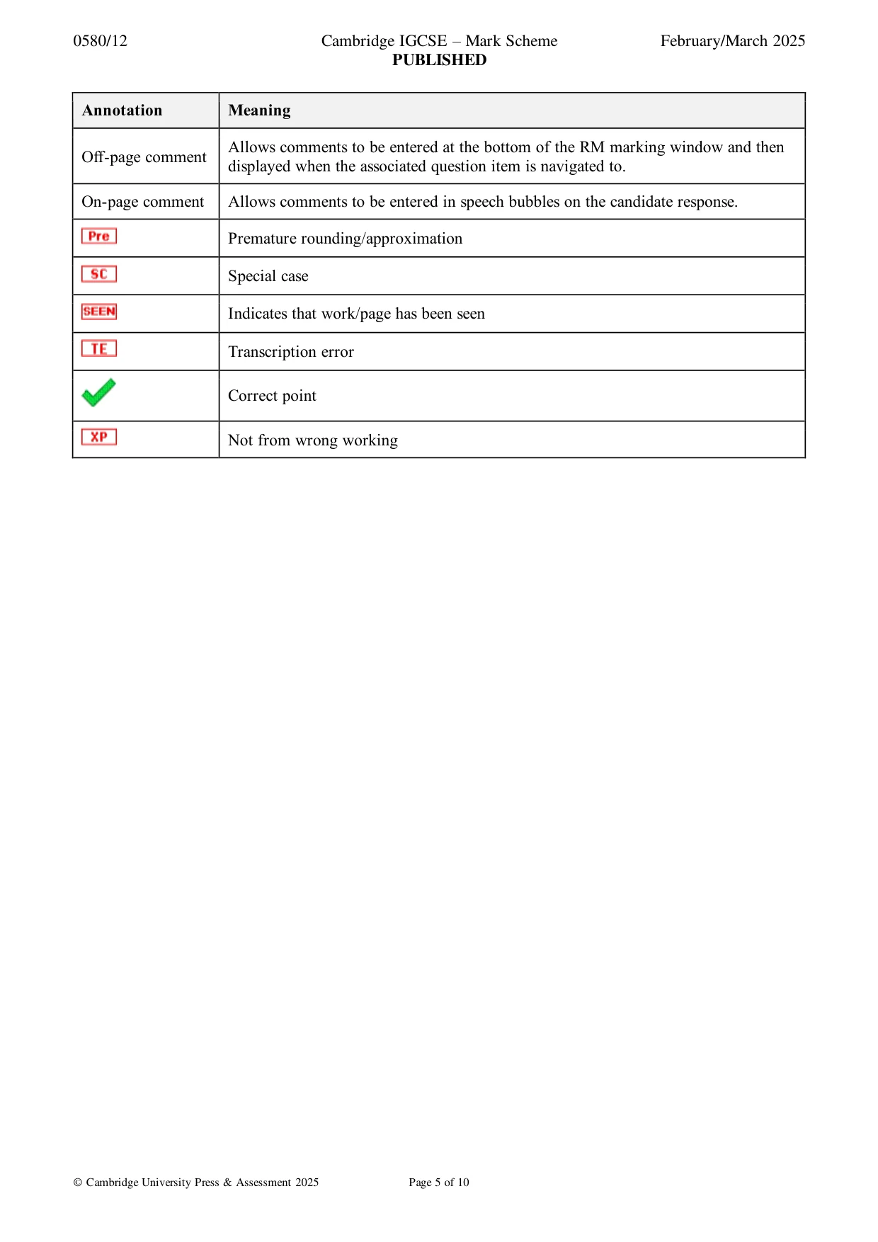 Mark scheme, page 5 of 10