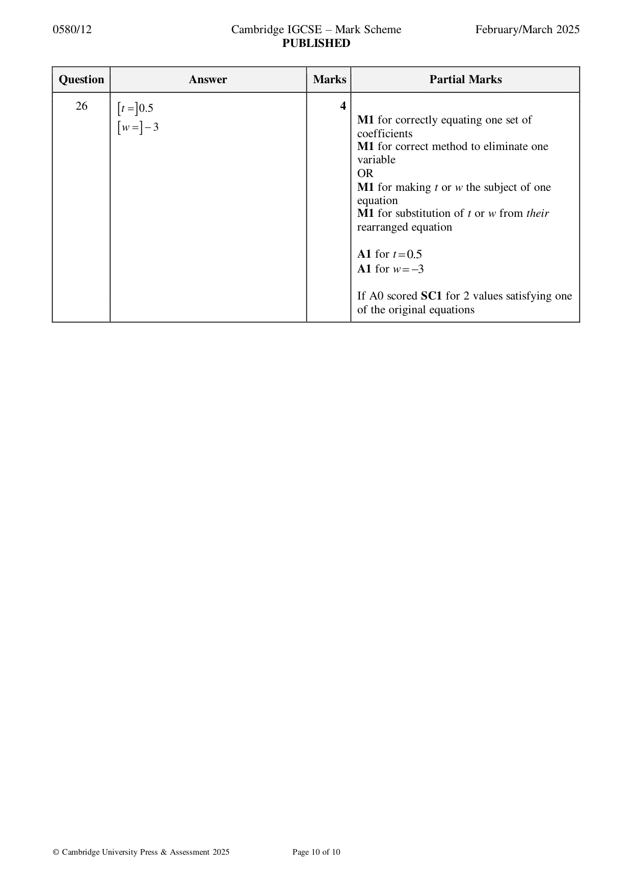 Mark scheme, page 10 of 10