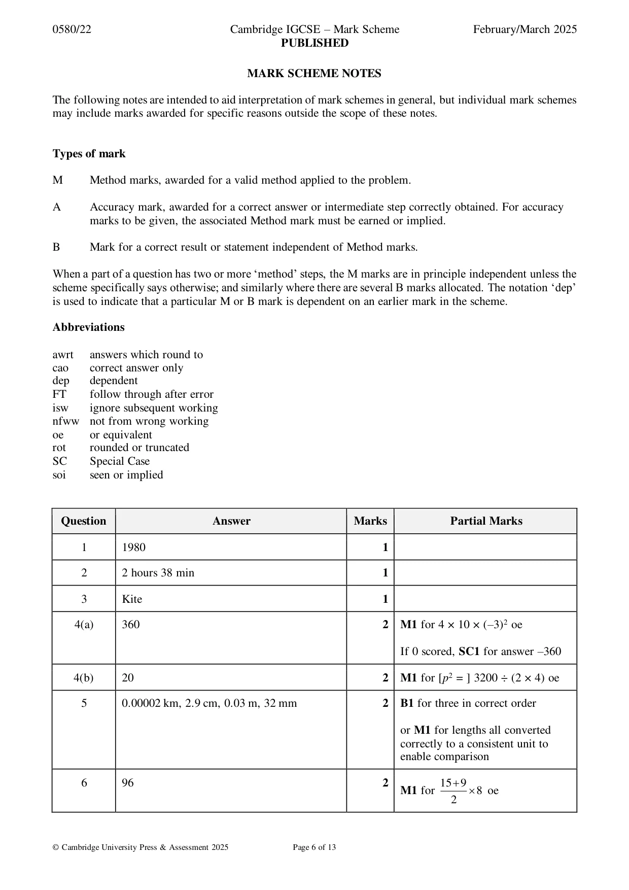 Mark scheme, page 6 of 13