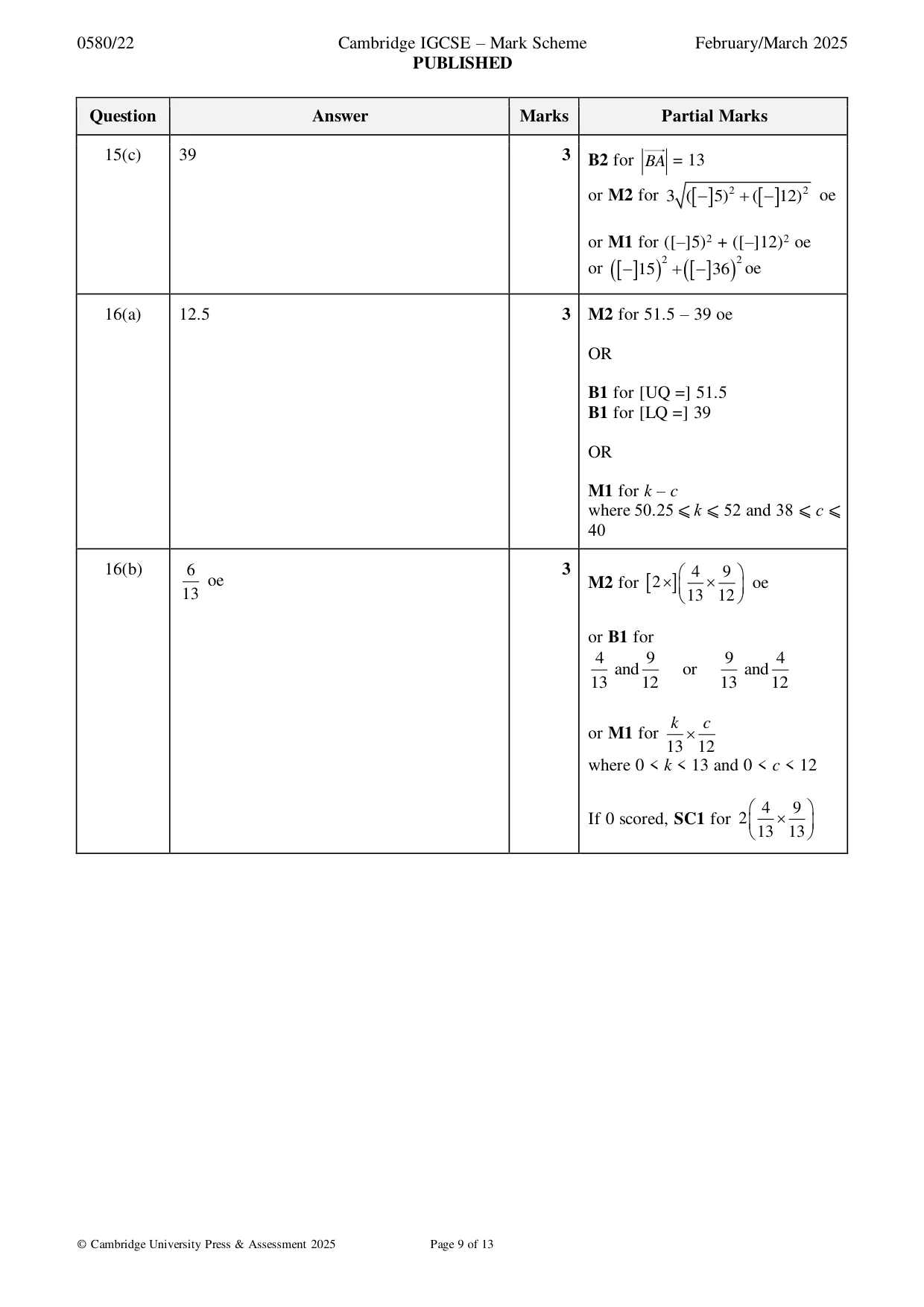 Mark scheme, page 9 of 13
