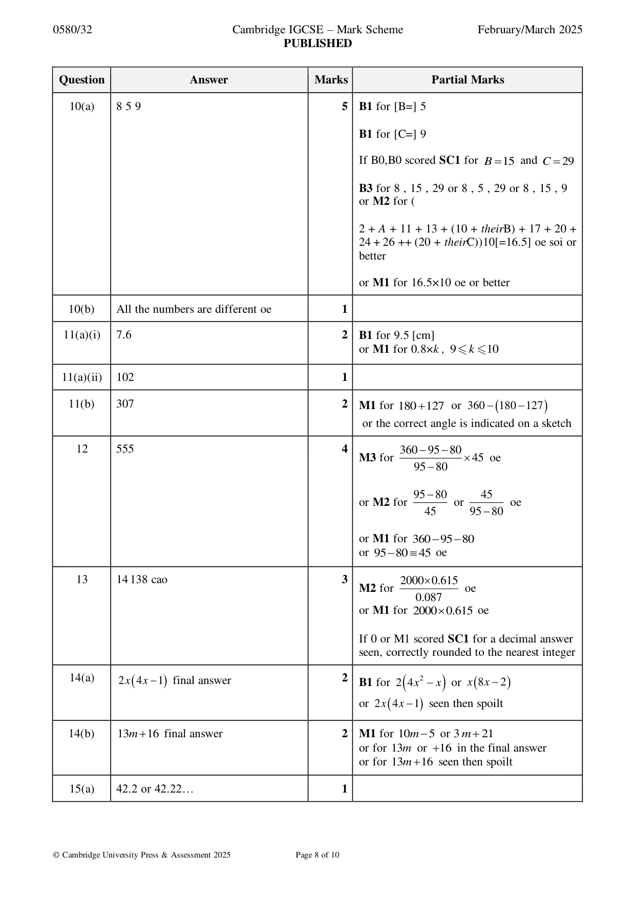 Mark scheme, page 8 of 10