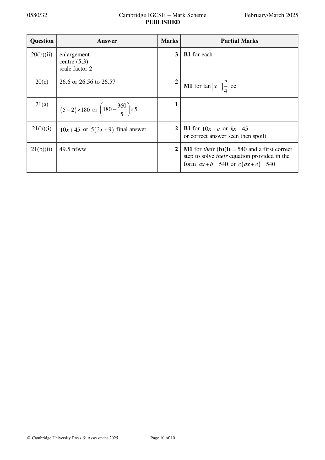 Mark scheme, page 10 of 10