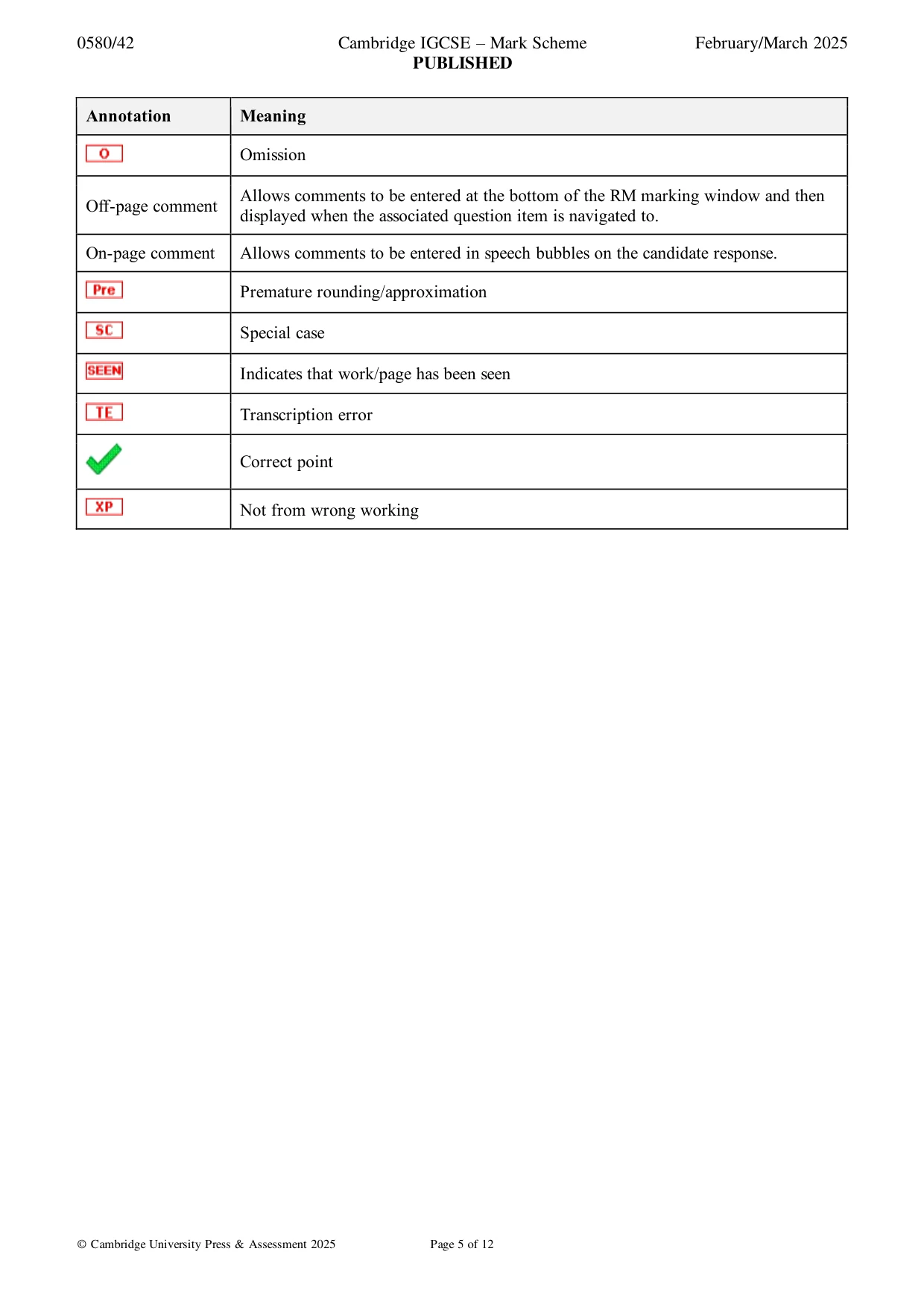 Mark scheme, page 5 of 12