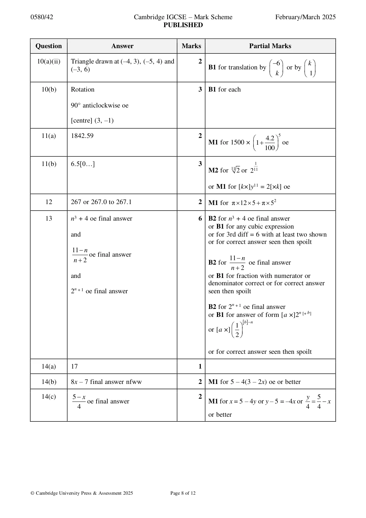 Mark scheme, page 8 of 12