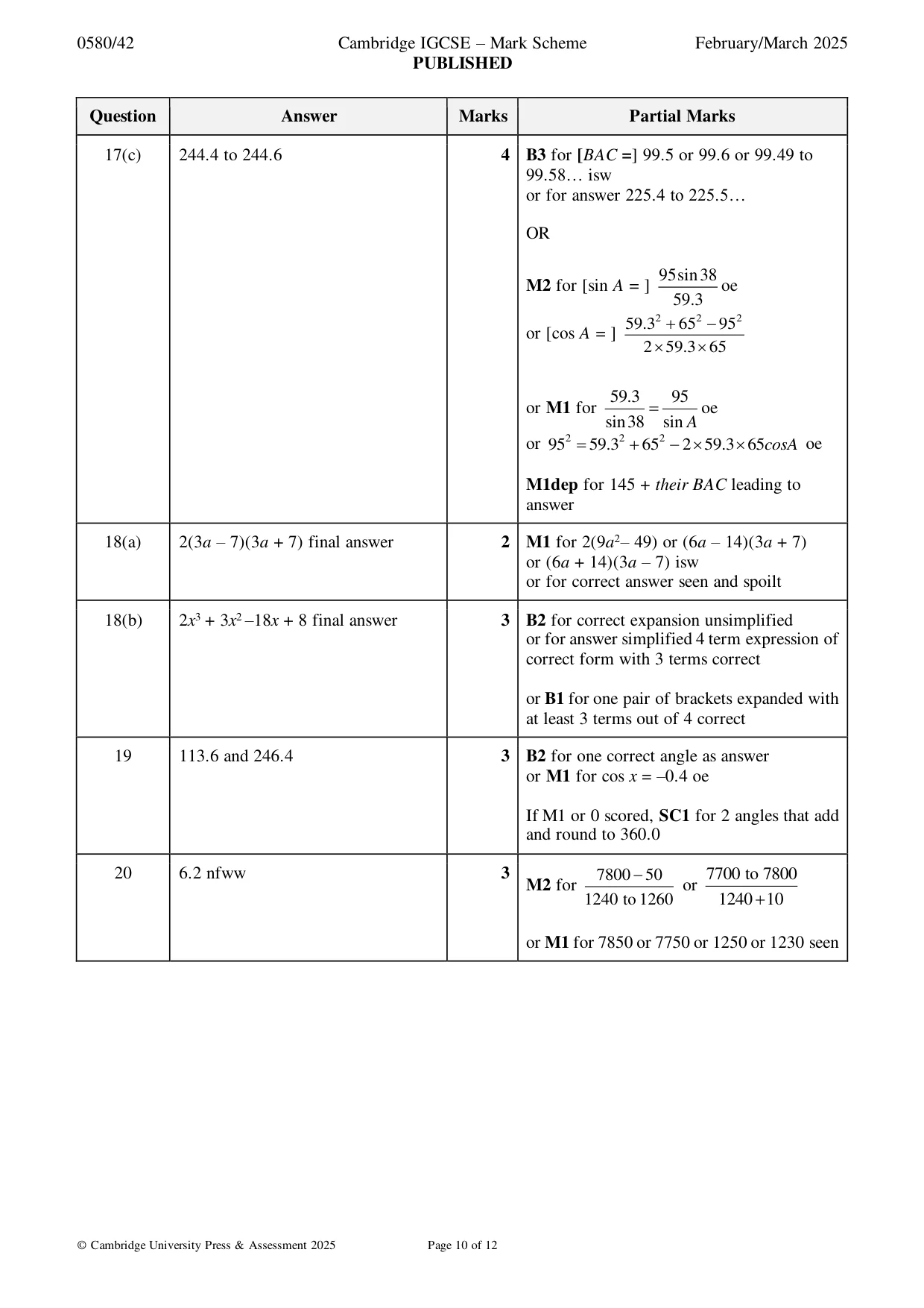 Mark scheme, page 10 of 12