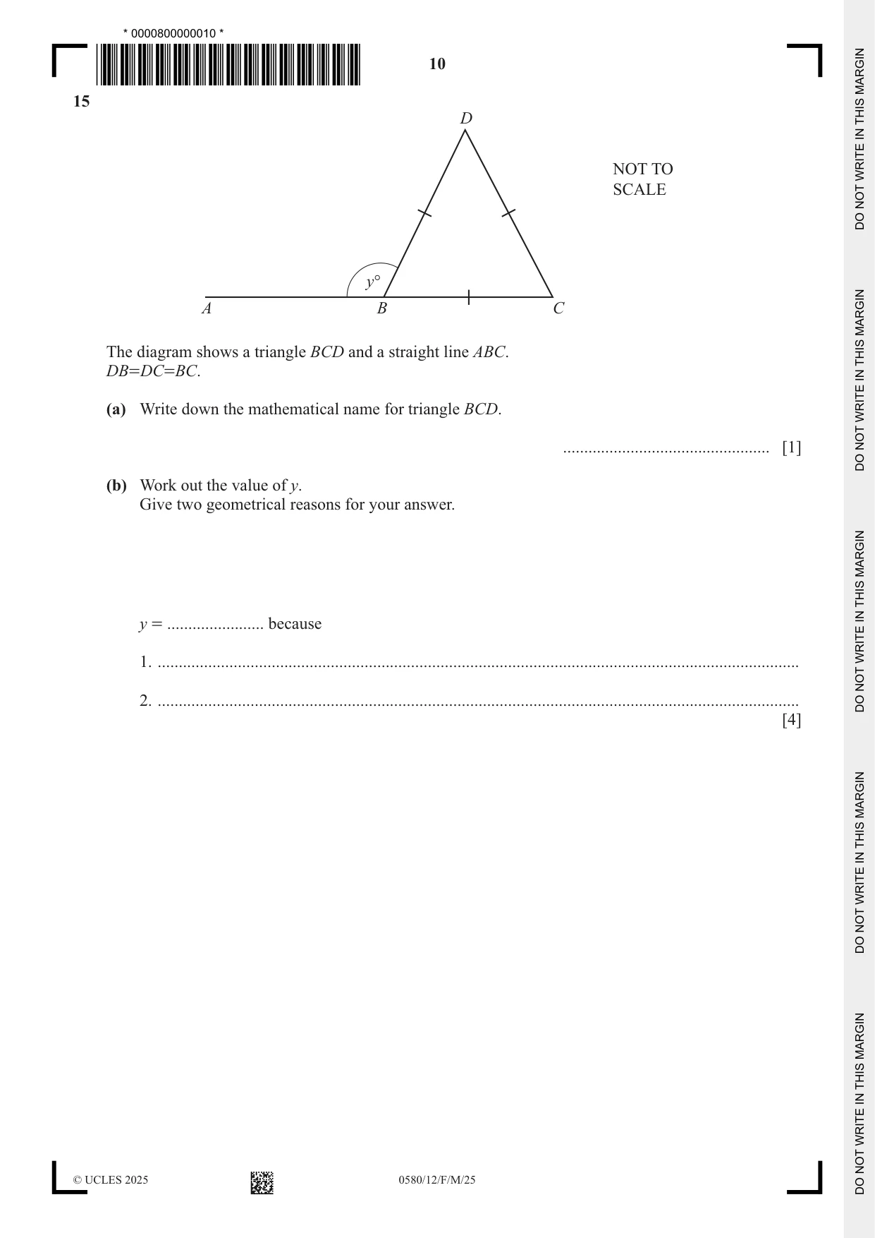 Cambridge IGCSE Mathematics 0580 2025 Feb/March Paper 1 · Variant 2 question paper, page 10 of 20