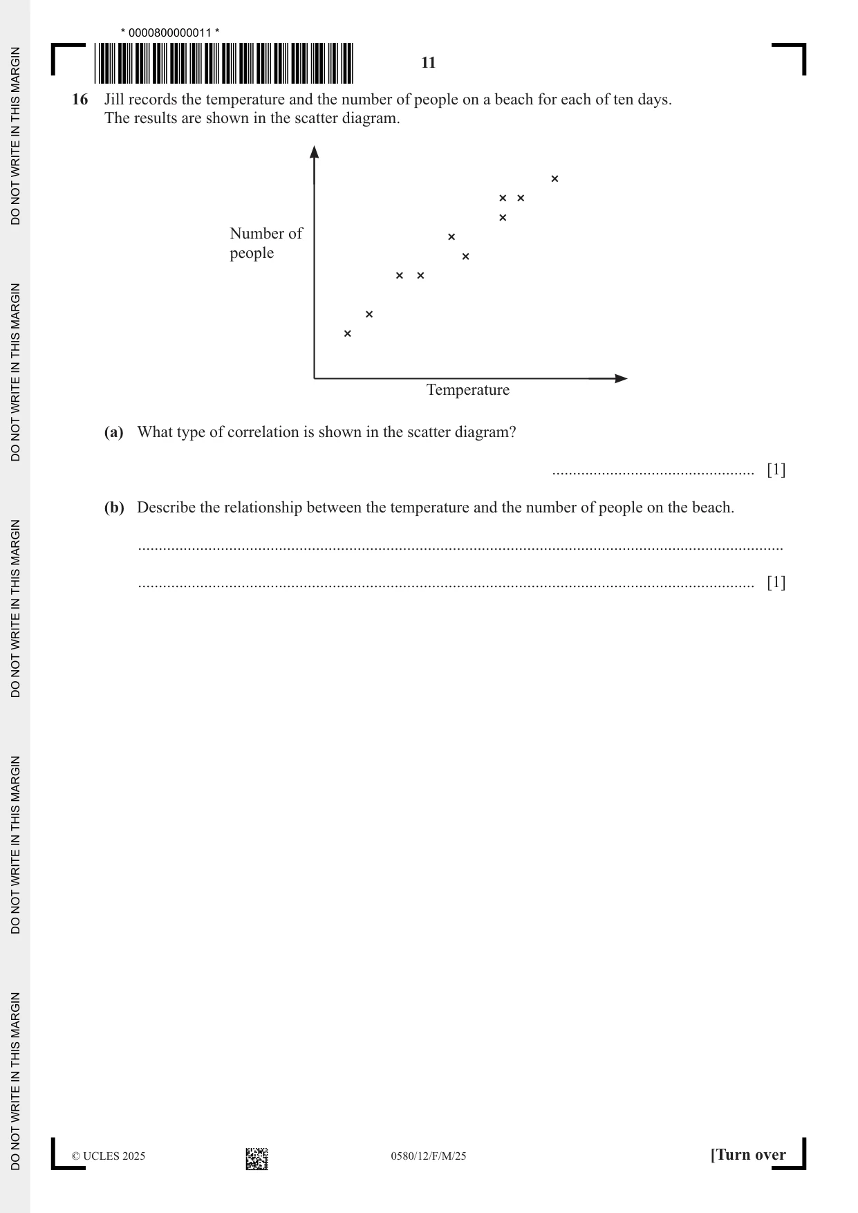 Cambridge IGCSE Mathematics 0580 2025 Feb/March Paper 1 · Variant 2 question paper, page 11 of 20