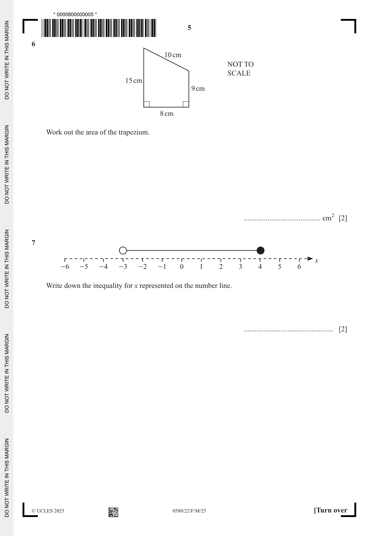 Cambridge IGCSE Mathematics 0580 2025 Feb/March Paper 2 · Variant 2 question paper, page 5 of 20