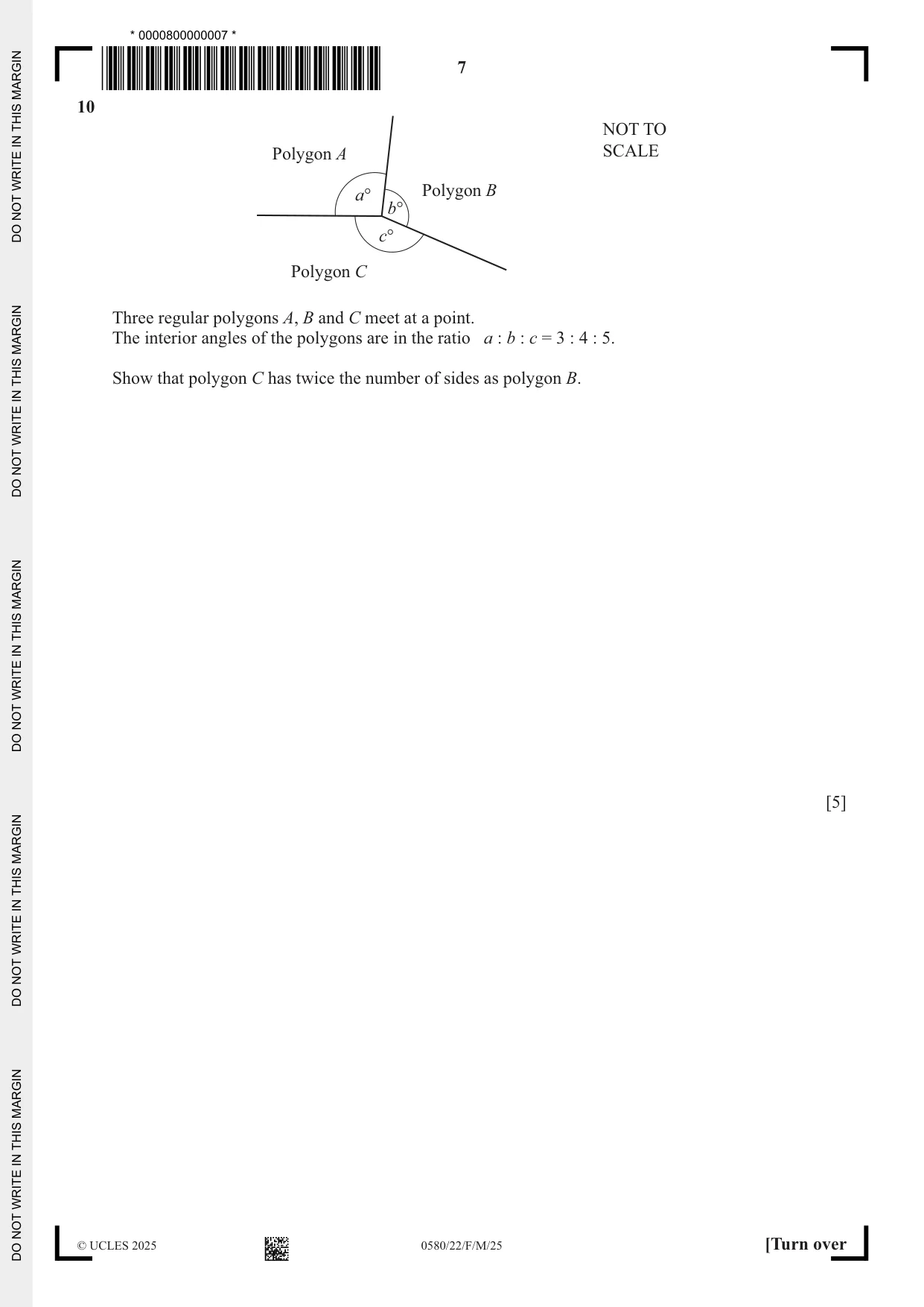 Cambridge IGCSE Mathematics 0580 2025 Feb/March Paper 2 · Variant 2 question paper, page 7 of 20